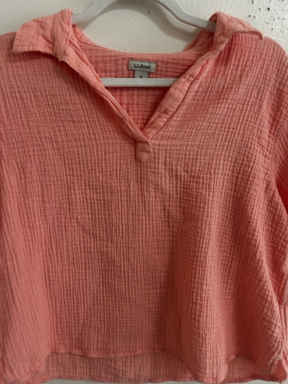 LL Bean light pink 100% cotton gauze collared top - Picture 3 of 4